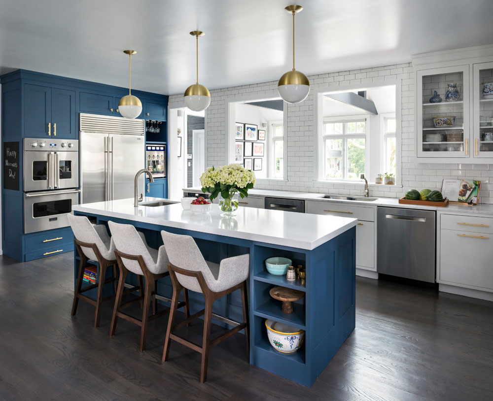 Deep-Blue-Kitchen-Larchmont-by-Studio-Dearborn Blue kitchen ideas: cabinets, walls and counters