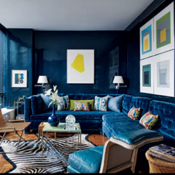 b32 Examples of living rooms decorated in blue