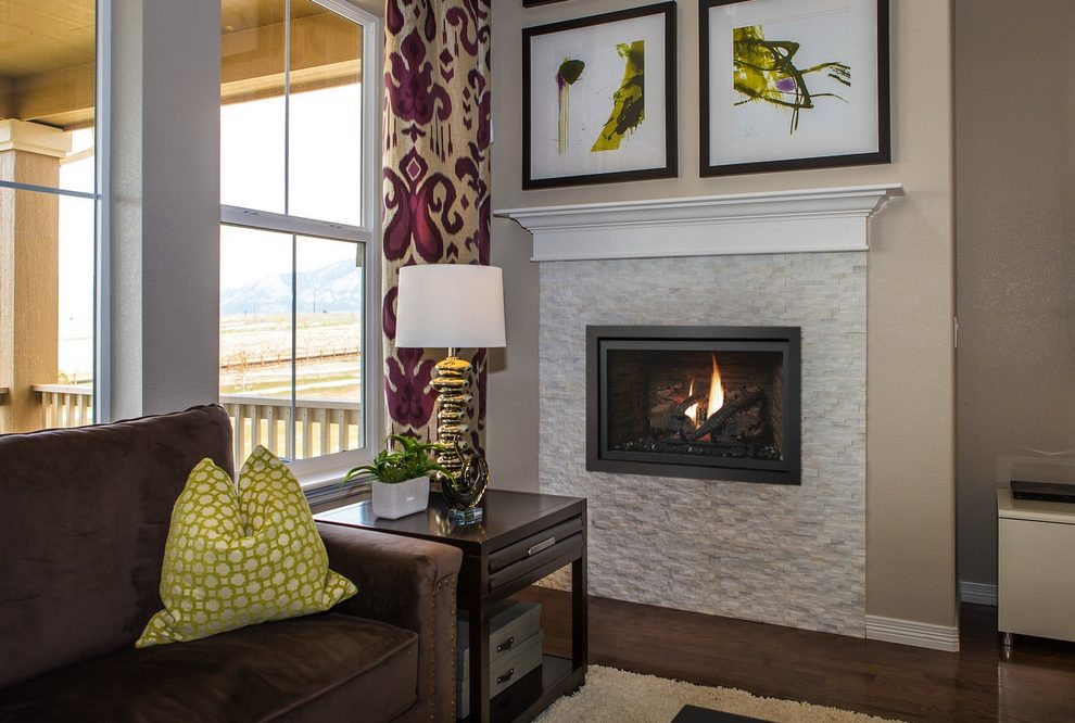 Interior design showcase of the living room with a fireplace