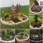 Design a charming garden with elegant decorations and garden islands