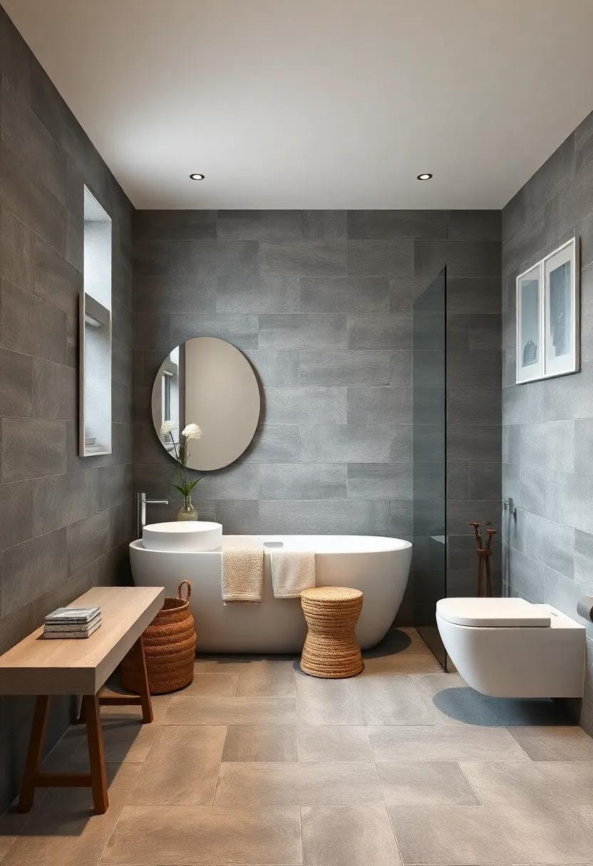 Luxurious Floor-to-Ceiling Slate Tiles Paired with Minimalist White Fixtures for Understated Elegance