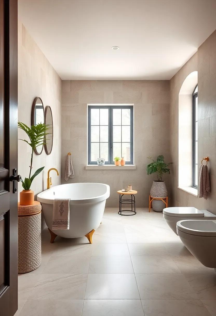 Soft Muted Pastel Tiles Paired with Vintage Brass Accents in a Bathroom of Quiet Sophistication
