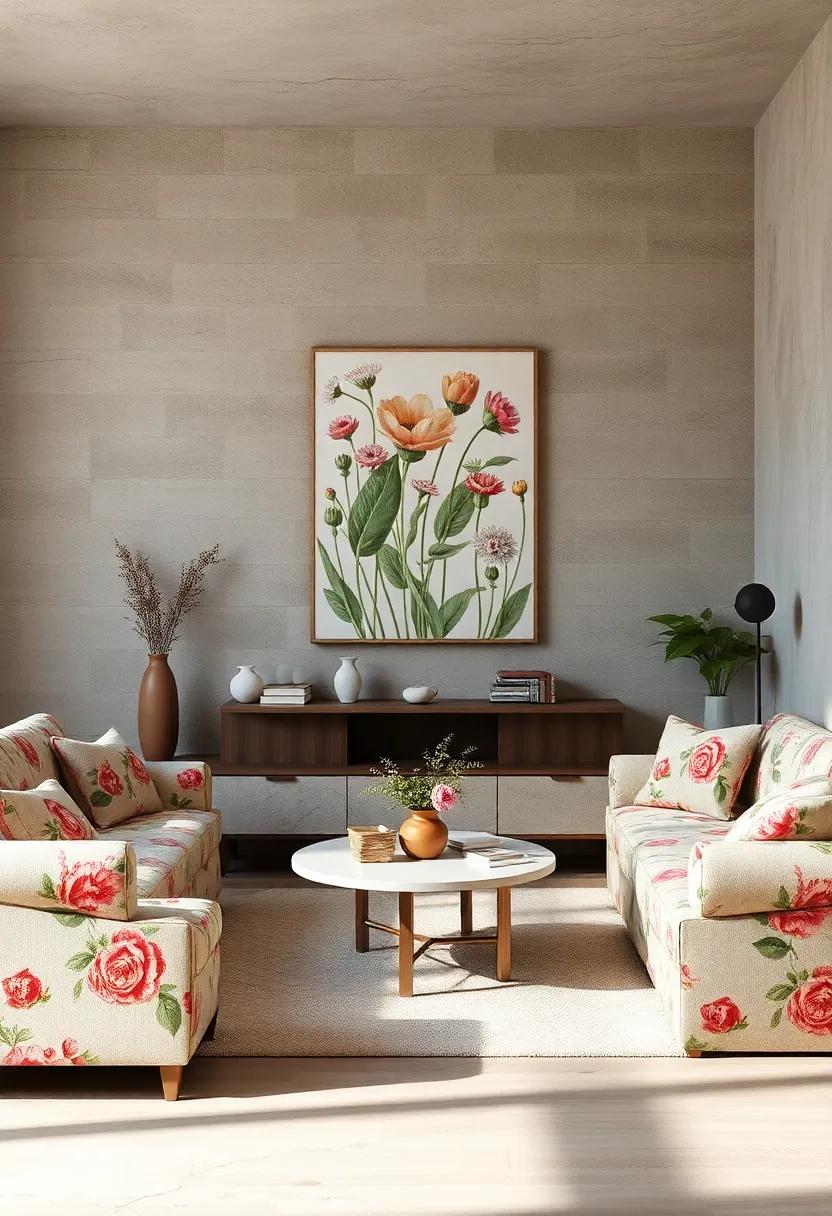 - Botanical Wall Art Complementing the Floral Patterns of Cozy Cottagecore Sofas