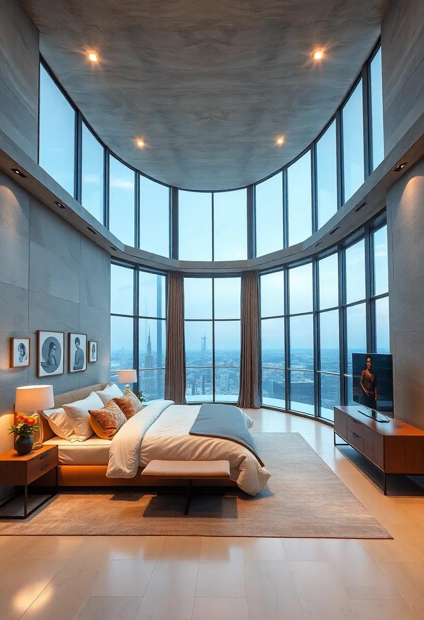 Statement Ceiling Design With Recessed Lighting That Enhances The Height And Grandeur Of The Penthouse Bedroom