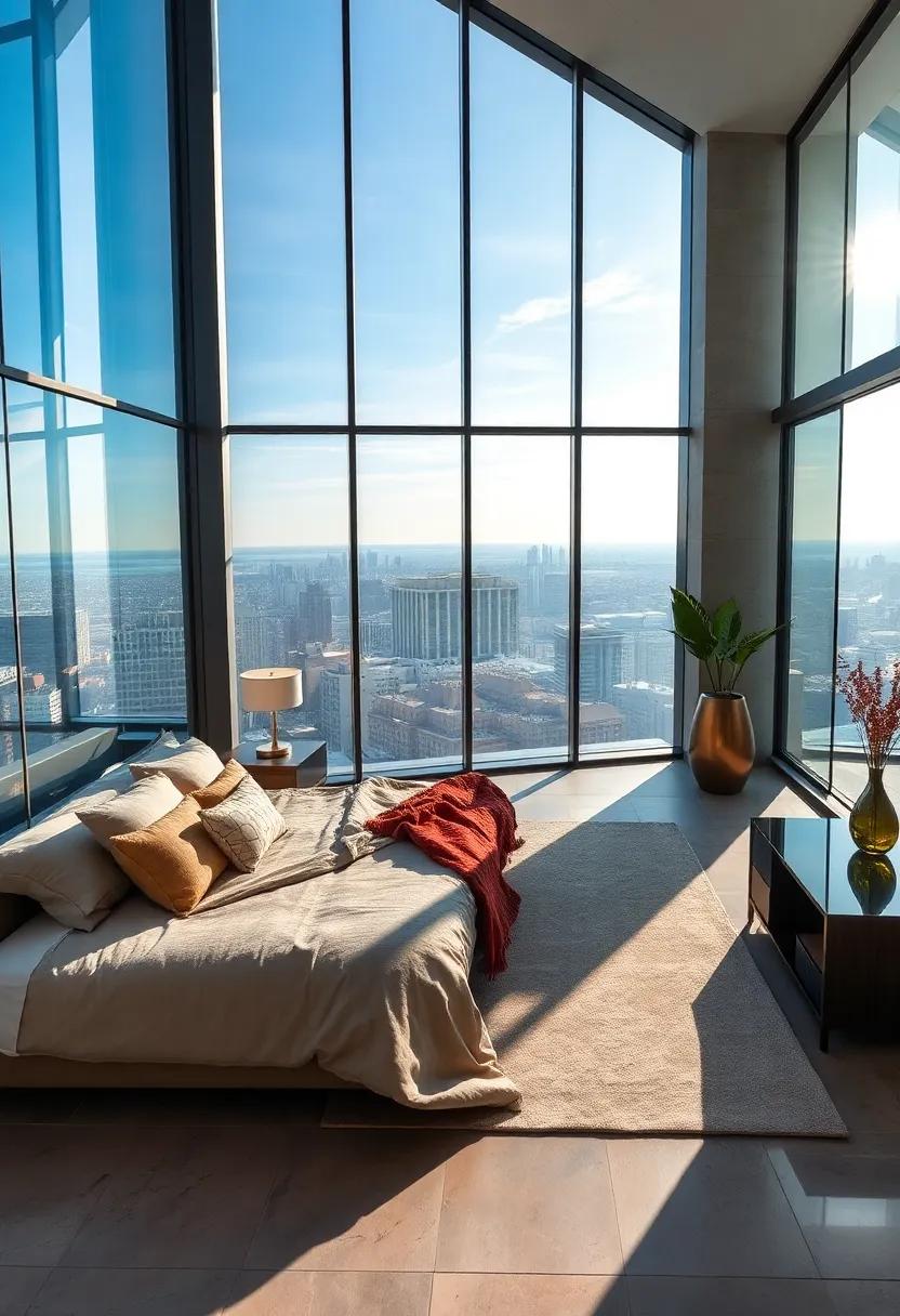 Gleaming Metallic Accents And Textured Throws Adding A Touch Of Glamour Without Distracting From The Glass Windows
