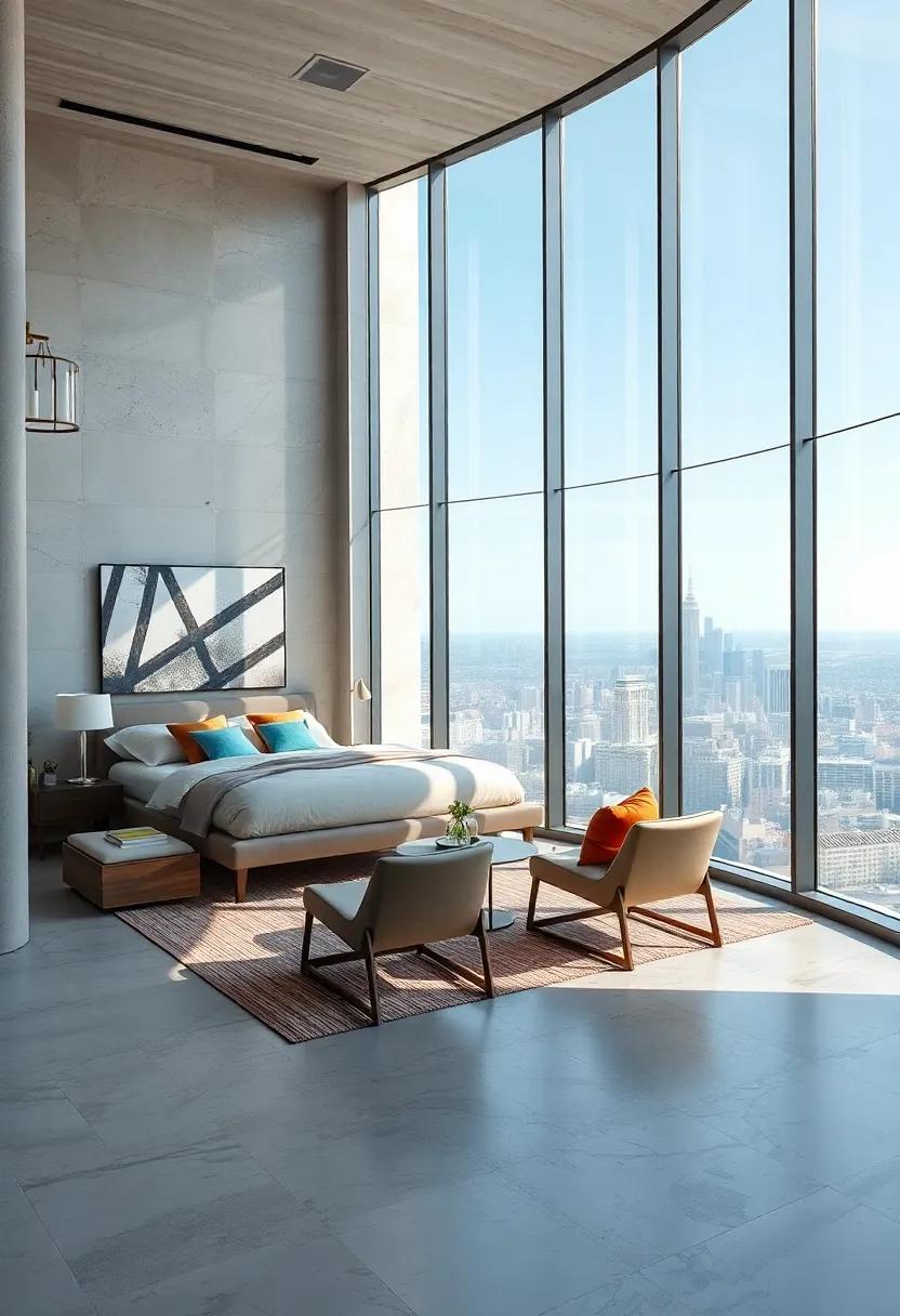 Sophisticated Sitting Area With Designer Lounge Chairs Arranged To Maximize The Vista Of An Urban Landscape
