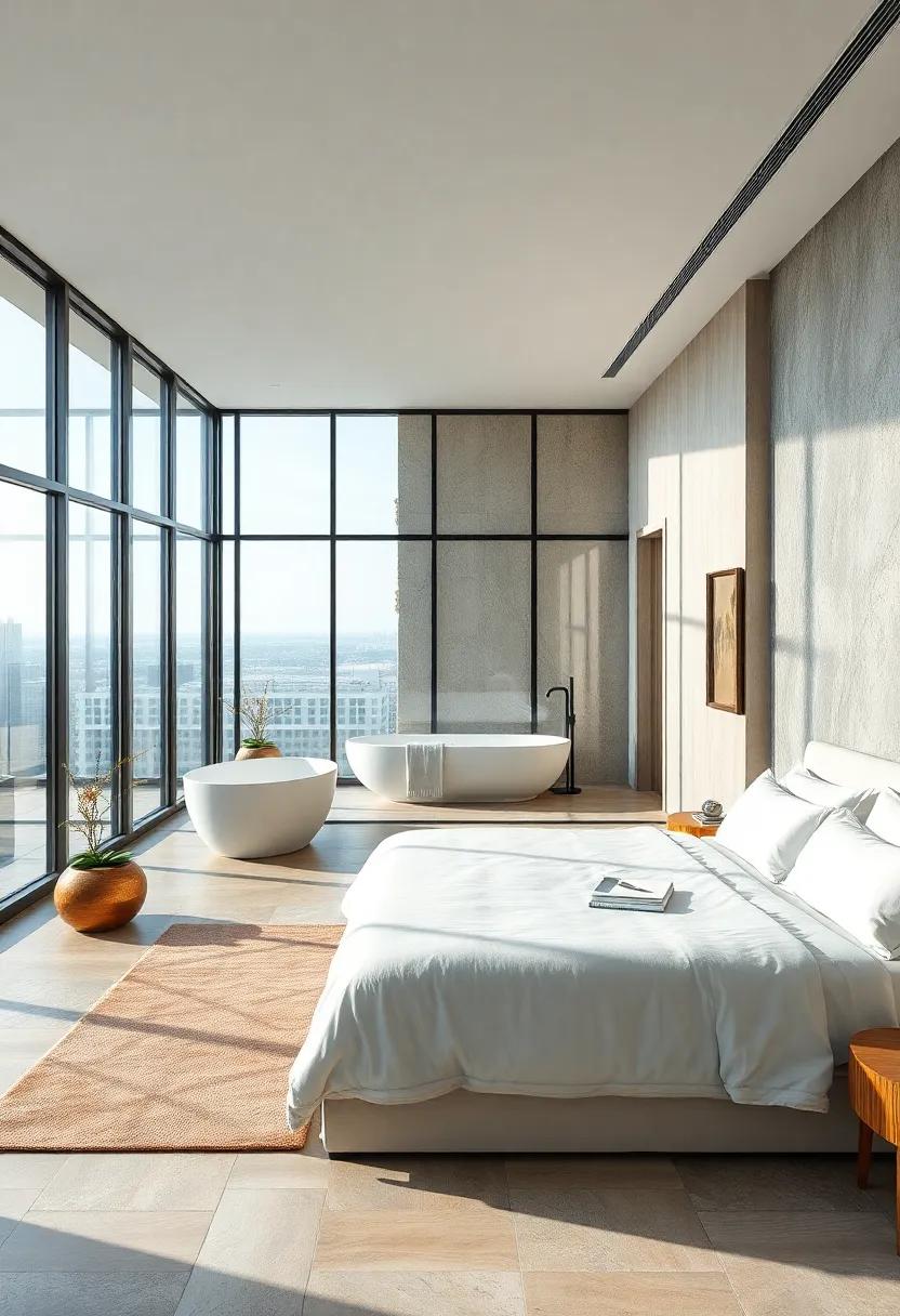 Luxurious Bathing Area Visible Through Glass Walls Offering Privacy And Continuity With The Bedroom's Spaciousness