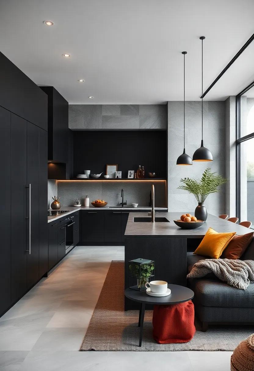 The Role of Monochrome Black in Creating Intimate and Cozy Atmospheres in Large Open-Plan Kitchens