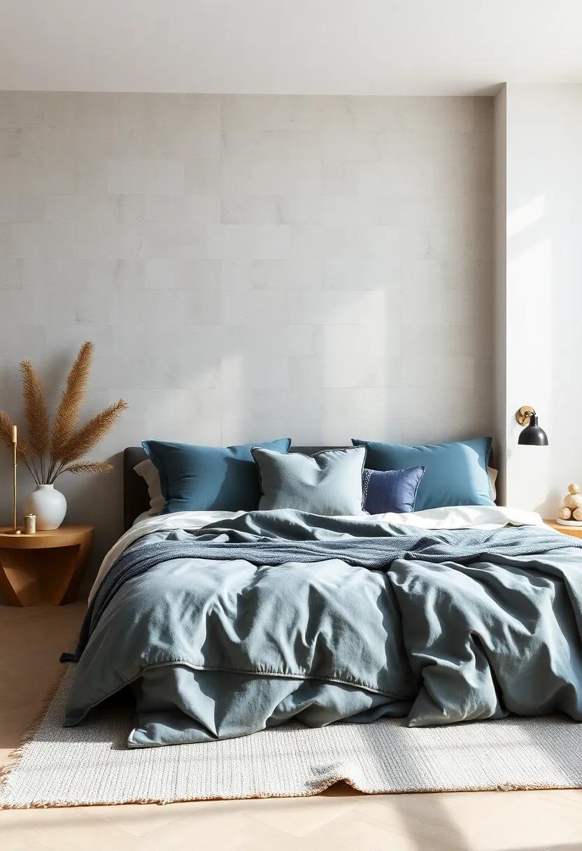 Velvet Cushions in Dusty Blues and Grays Adding Depth to the Cozy Hygge Atmosphere