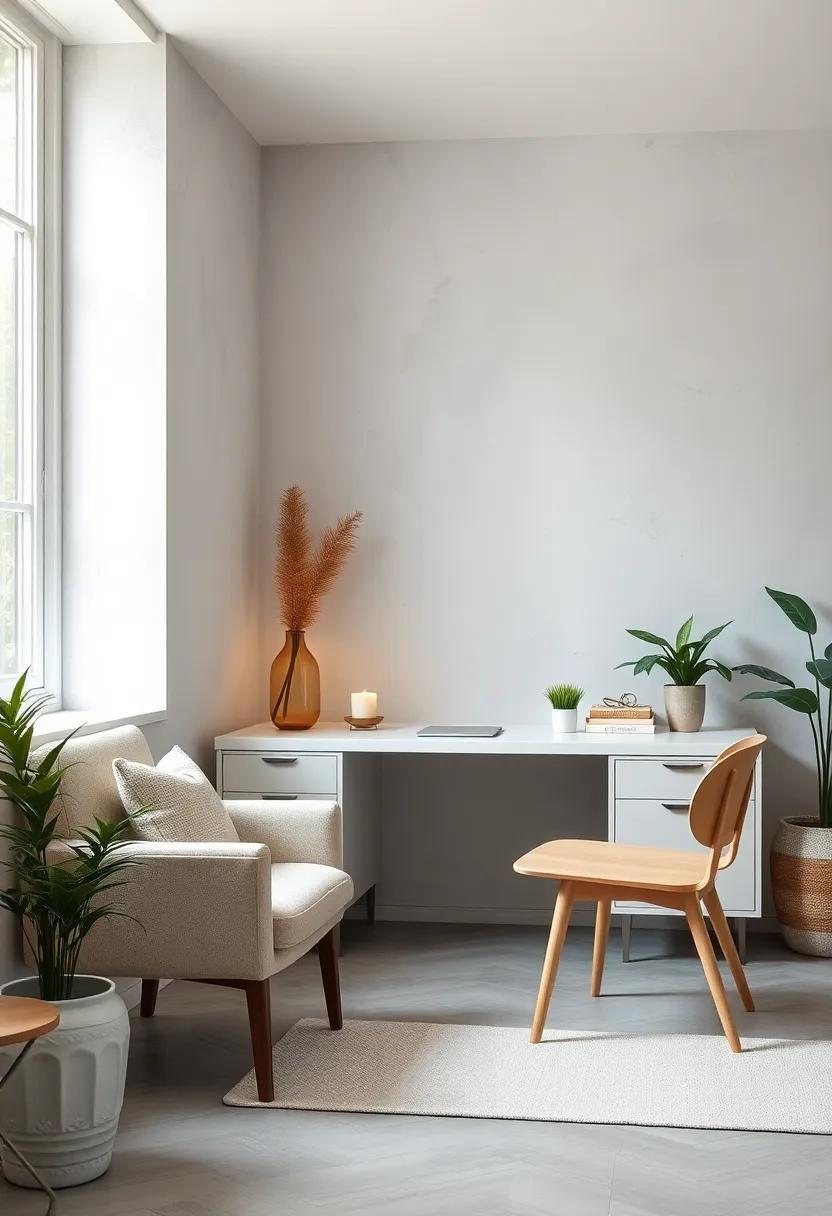 A Calm Workspace Setup With Simple White Desk And Earthy Green Plant Companions
