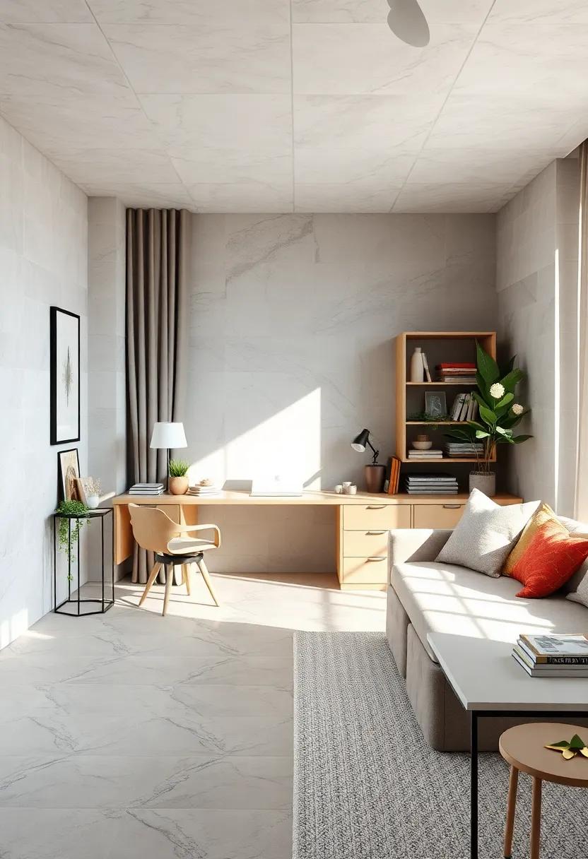 A Quiet Study Area Accentuated By Light Neutral Colors And Sparse Thoughtful Accessories