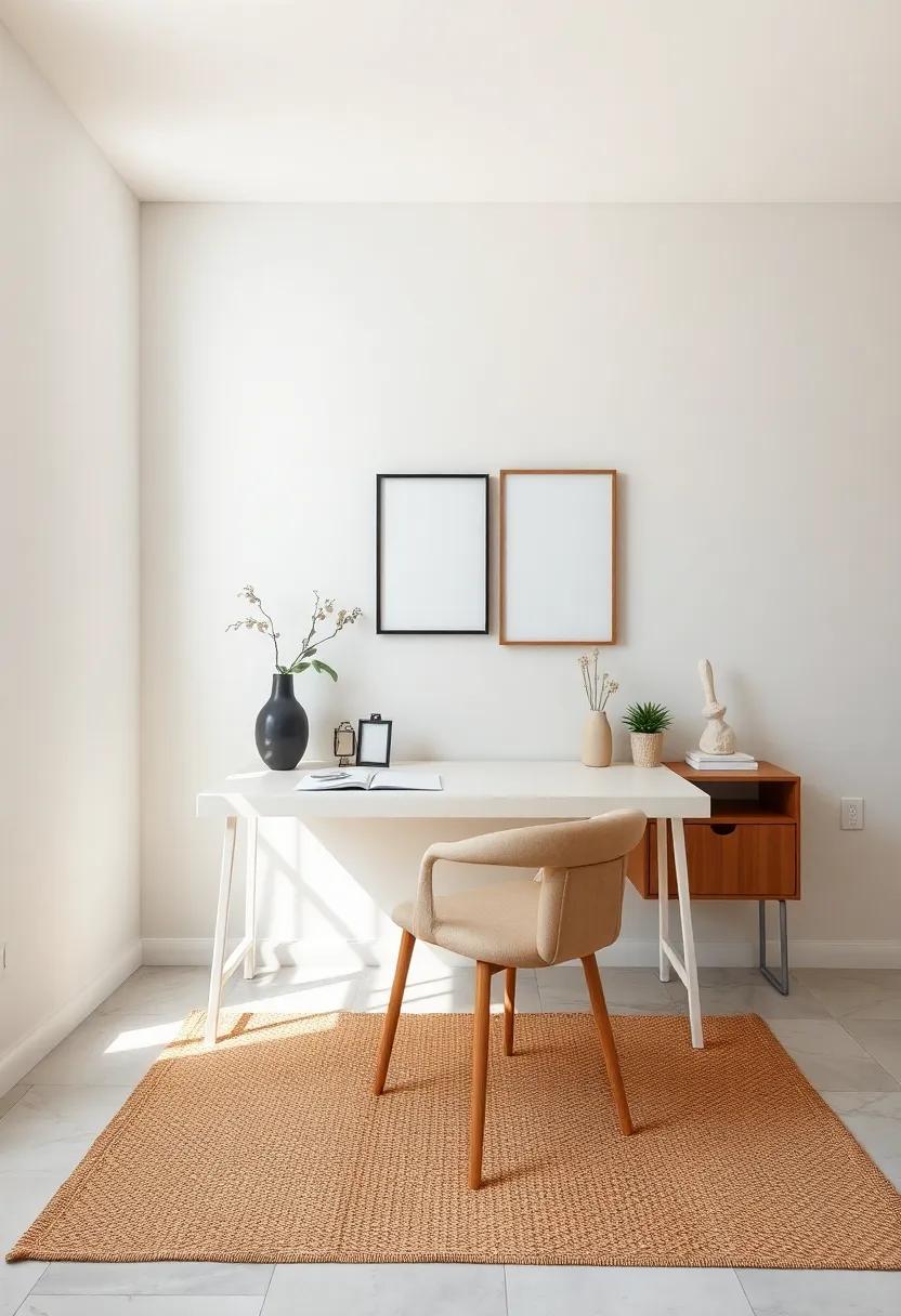 Quiet Home Office With Minimalist Desk And Subtle Textured Fabrics For Gentle Comfort
