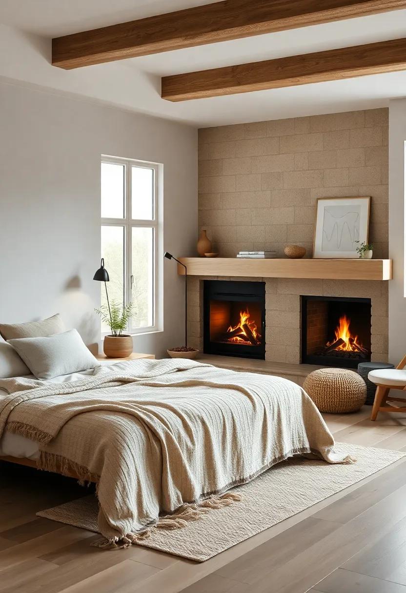 Natural Textures Highlighted in a Soft Wool Blanket Draped Over a Scandinavian Style Chaise Lounge Near a Cozy Fireplace