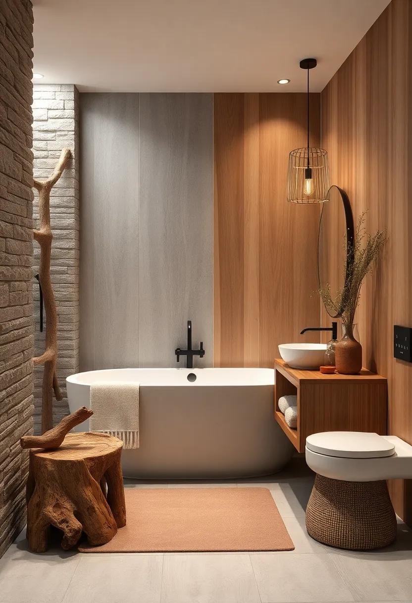 Incorporating Driftwood Elements to Add Organic Charm and Earthy Warmth to Bathroom Spaces