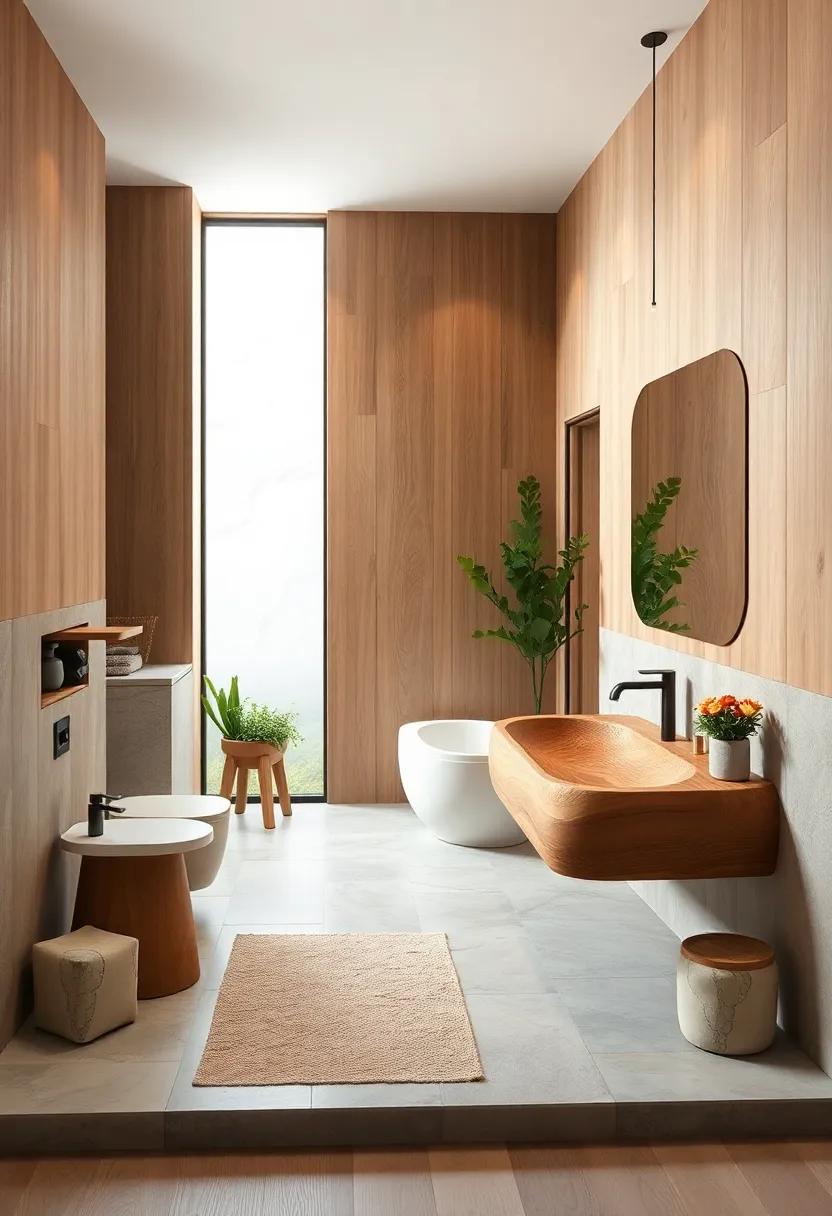 Organic Shapes and Curves in Wooden Sinks That Celebrate Warmth and Nature-Inspired Modern Design
