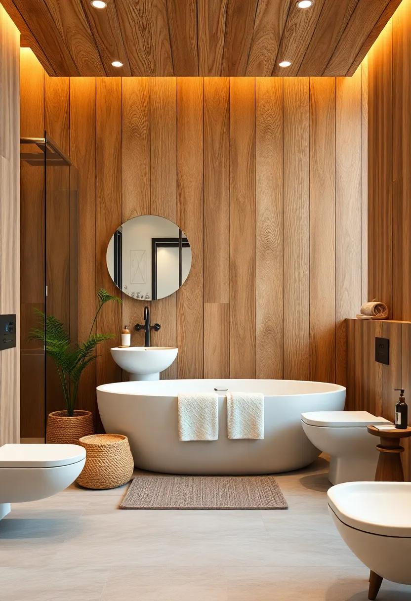 Textures and Patterns of Rustic Wood Panels Creating Cozy and Inviting Bathroom Ambiances