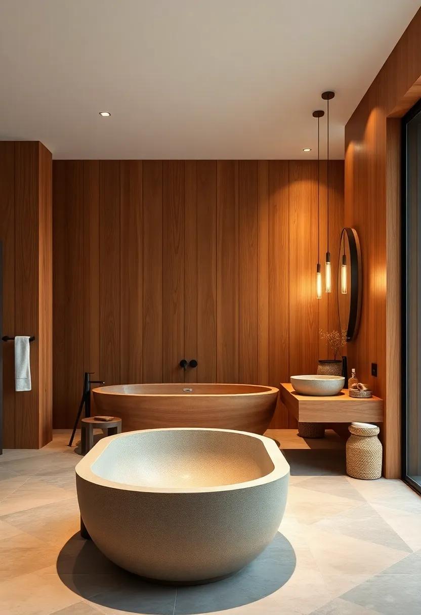 Smooth Wooden Bathtubs and Stone Basins Merging Traditional Craft with Contemporary Elegance
