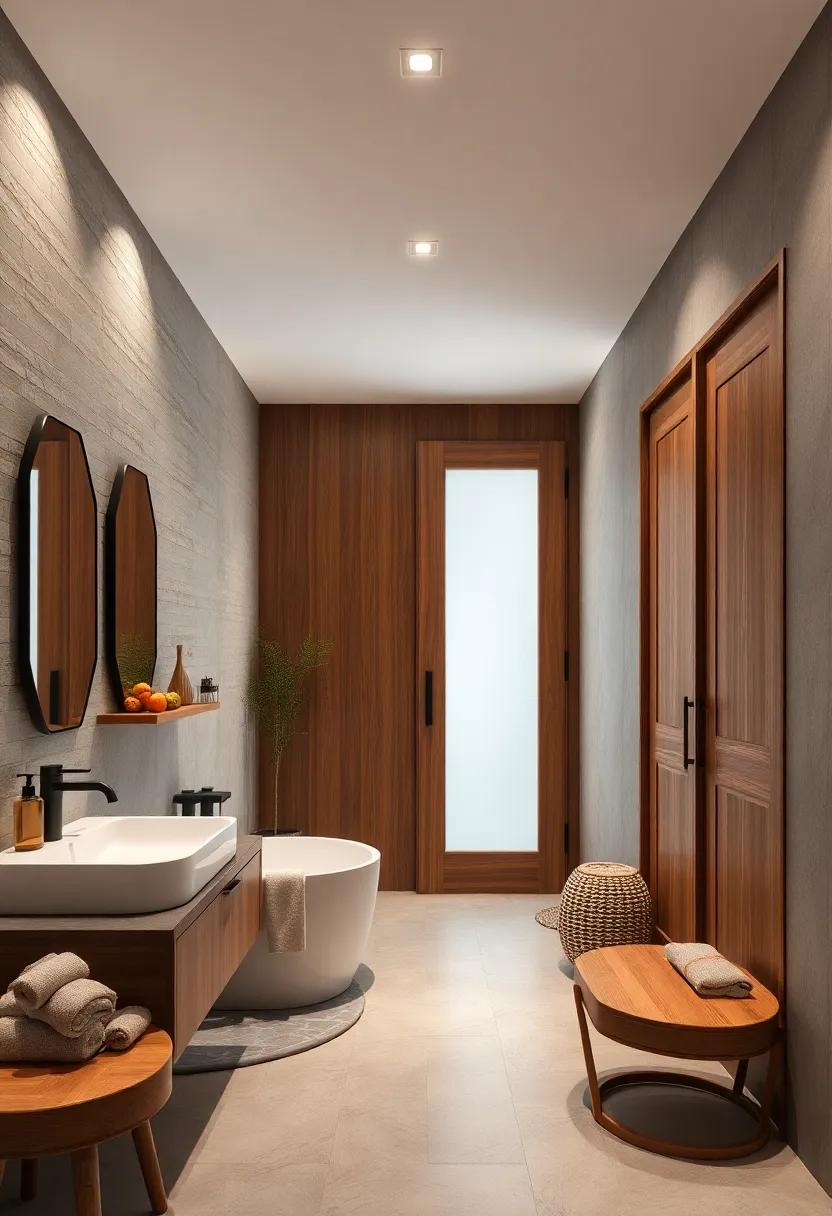 Warm Wooden Doors With Frosted Glass Panels Offering Privacy and a Touch of Organic Design