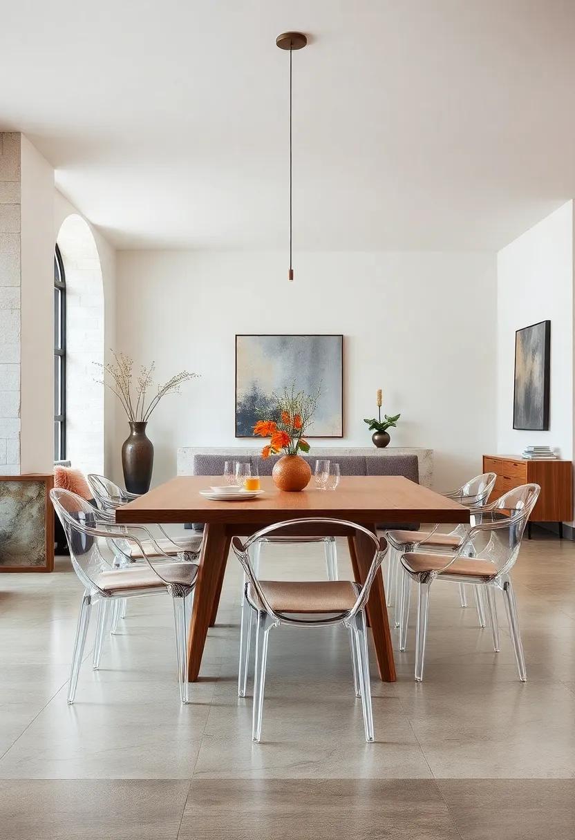 Harmonizing Translucent Acrylic Chairs with Solid Wood Tables for Modern Flair
