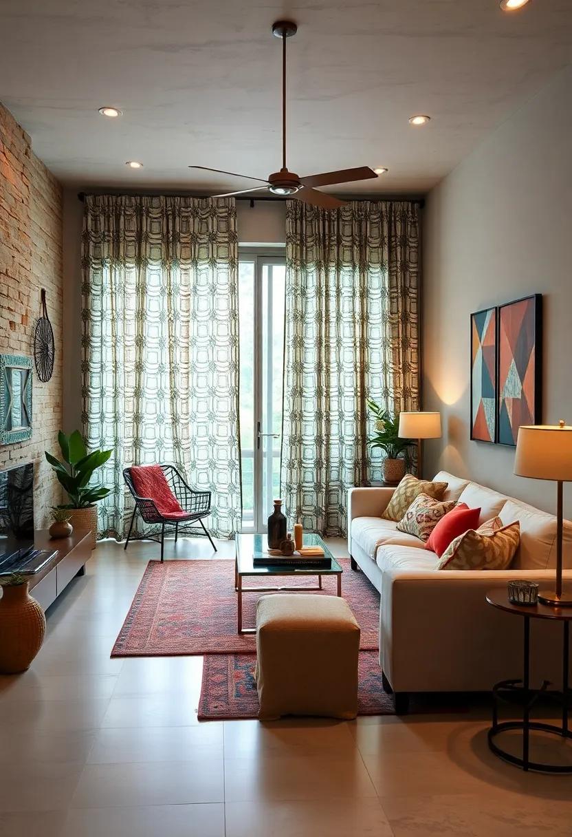 Geometric Patterned Curtains Infusing Eclectic Rooms with Movement and a Sense of Adventure