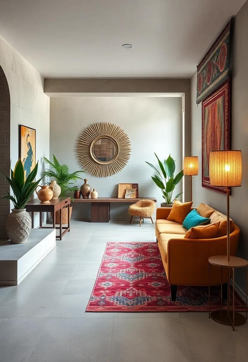 The Art Of Framing Statement Rugs With Artistic Wall Decor And Sculptural Pieces
