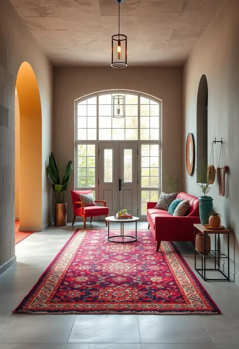 Striking Color Combinations That Transform Entryways Into Vibrant Welcoming Spaces With Statement Rugs