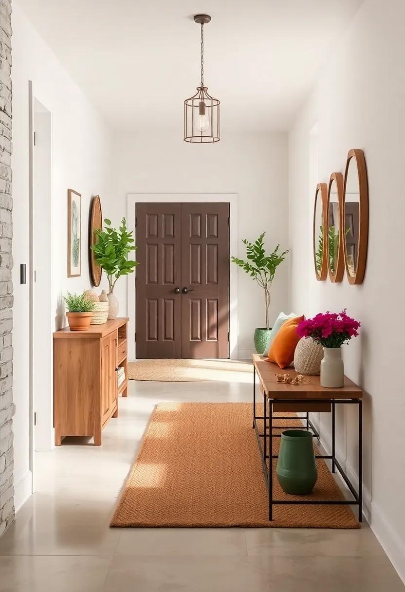 Simple Yet Striking Hallway Featuring Distressed Painted Walls, Rough Textured Rugs, and Minimal Decor