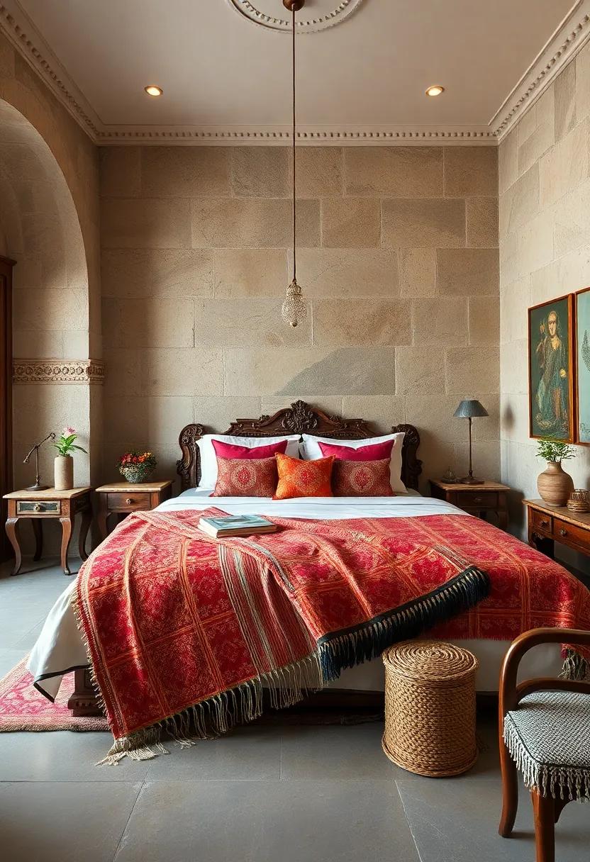 Handwoven Kantha Throws Layered Over Beds Bringing Folk Art Into Royal Ambiance