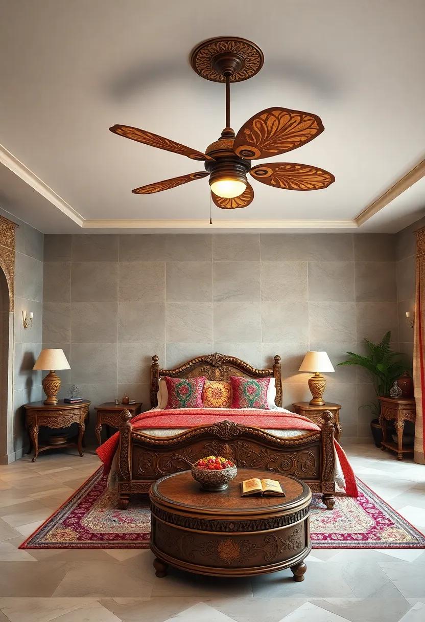 Opulent Indian Style Ceiling Fans With Hand Painted Details and Ornate Blades