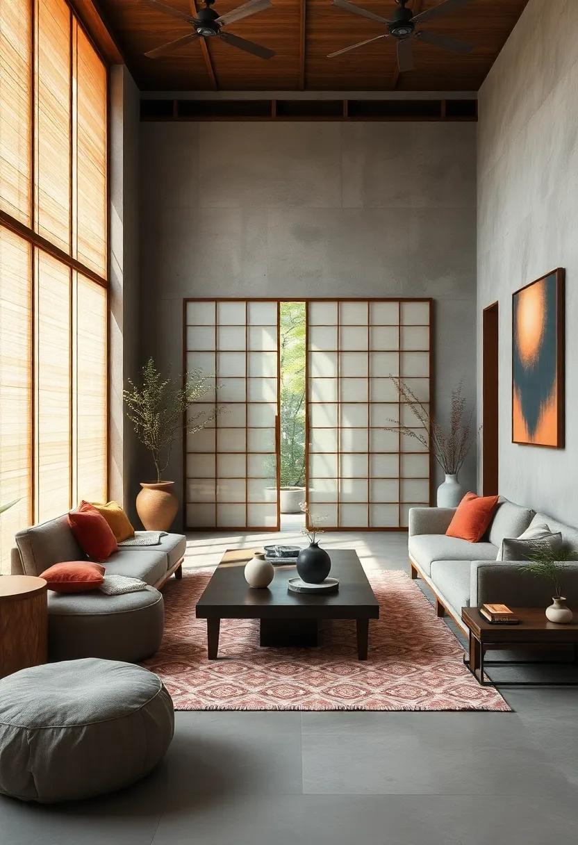 Serene Natural Light Filtering Through Shoji Screens To Create Soft Ambiance In A Zen Living Room