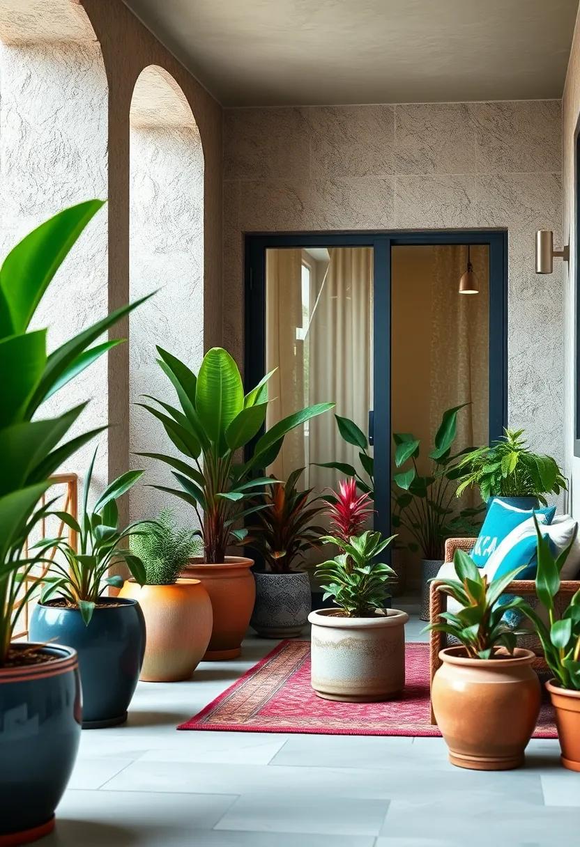 Tropical Foliage in Eye-Catching Containers Providing a Lush Escape in Compact Front Yard Settings