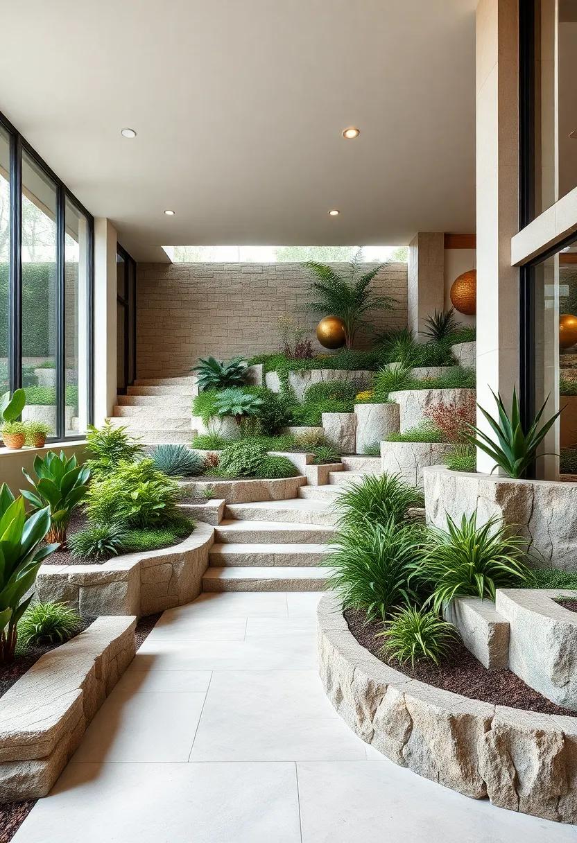 Sculptural Retaining Walls Acting as Living Art, Featuring Varied Plant Heights and Textures