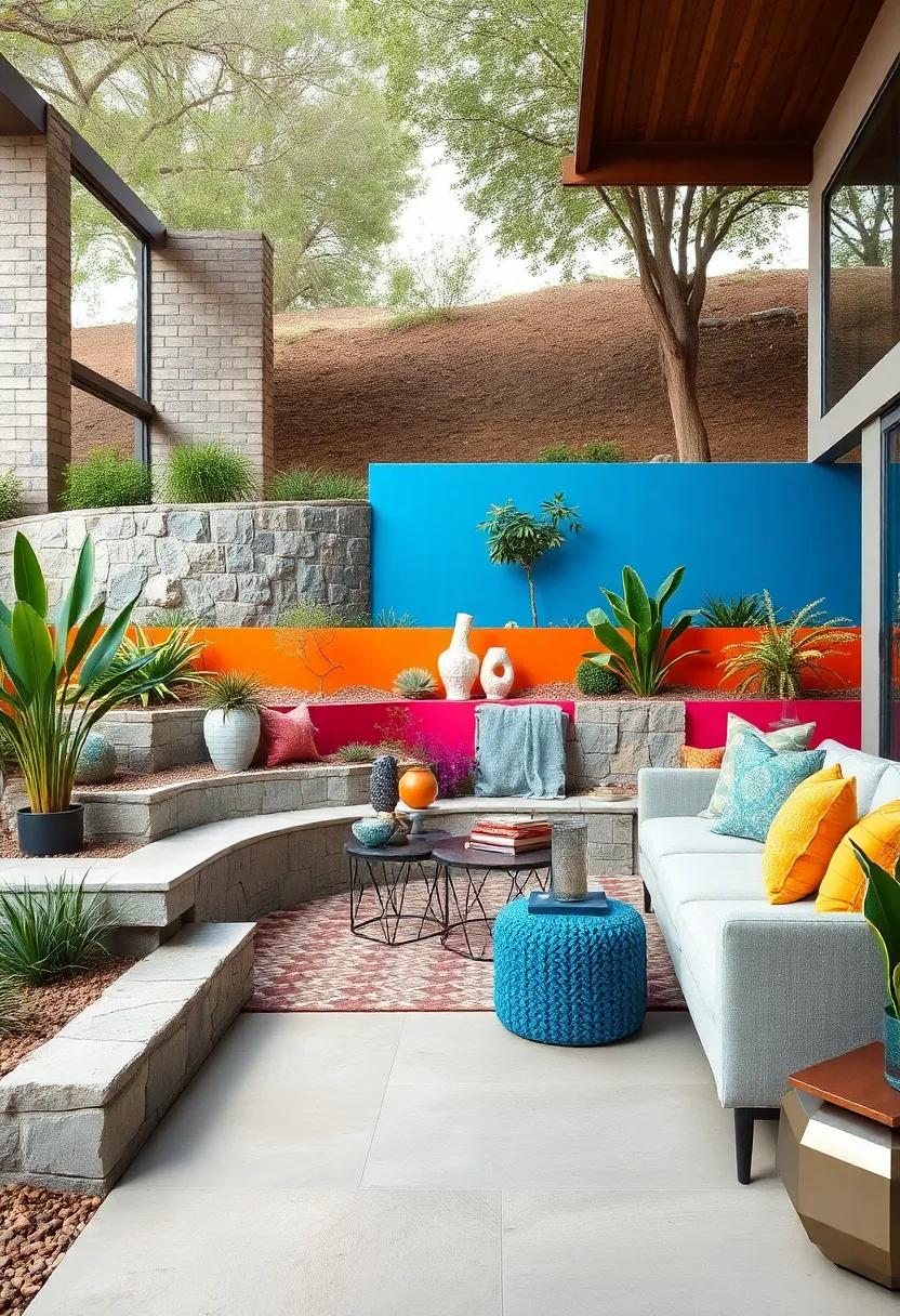 Vividly Painted Retaining Walls Adding Unexpected Pops of Color Amid Earthy Surroundings