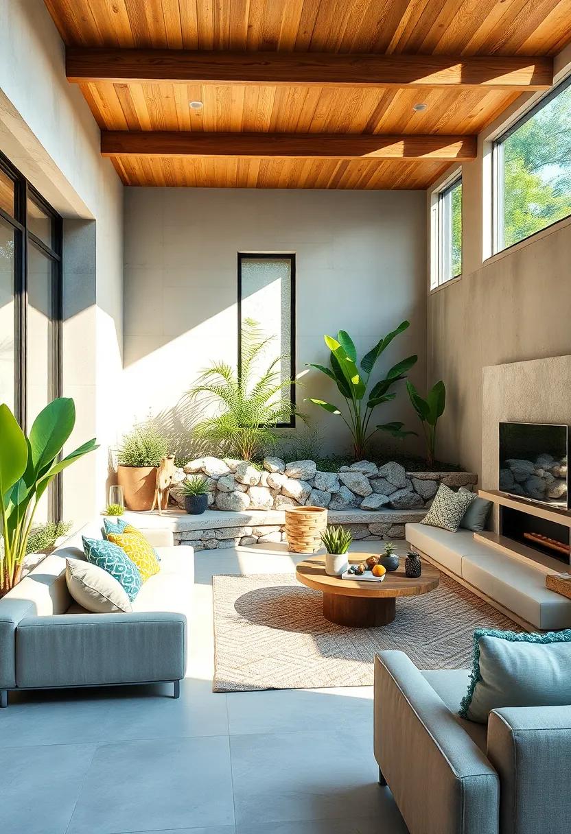 Layered Rock Walls Enhancing Natural Light Play and Shadows in a Sun-Drenched Yard