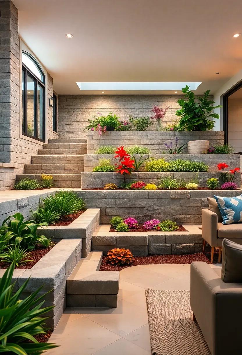 Multi-Level Retaining Walls Supporting Raised Beds Brimming With Seasonal Blooms and Foliage