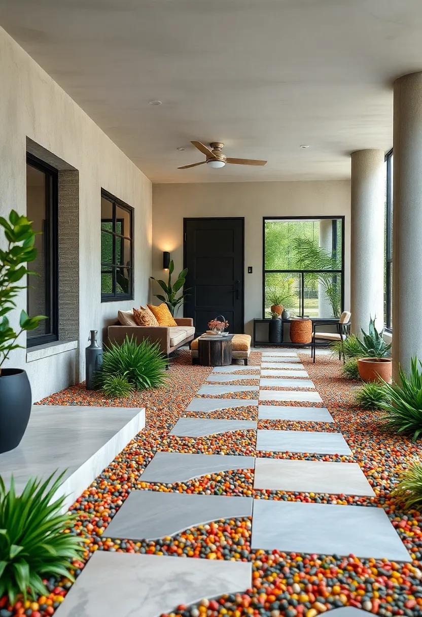 Scatter Colored Mulch In Geometric Shapes Along The Pathway For A Contemporary Vibe