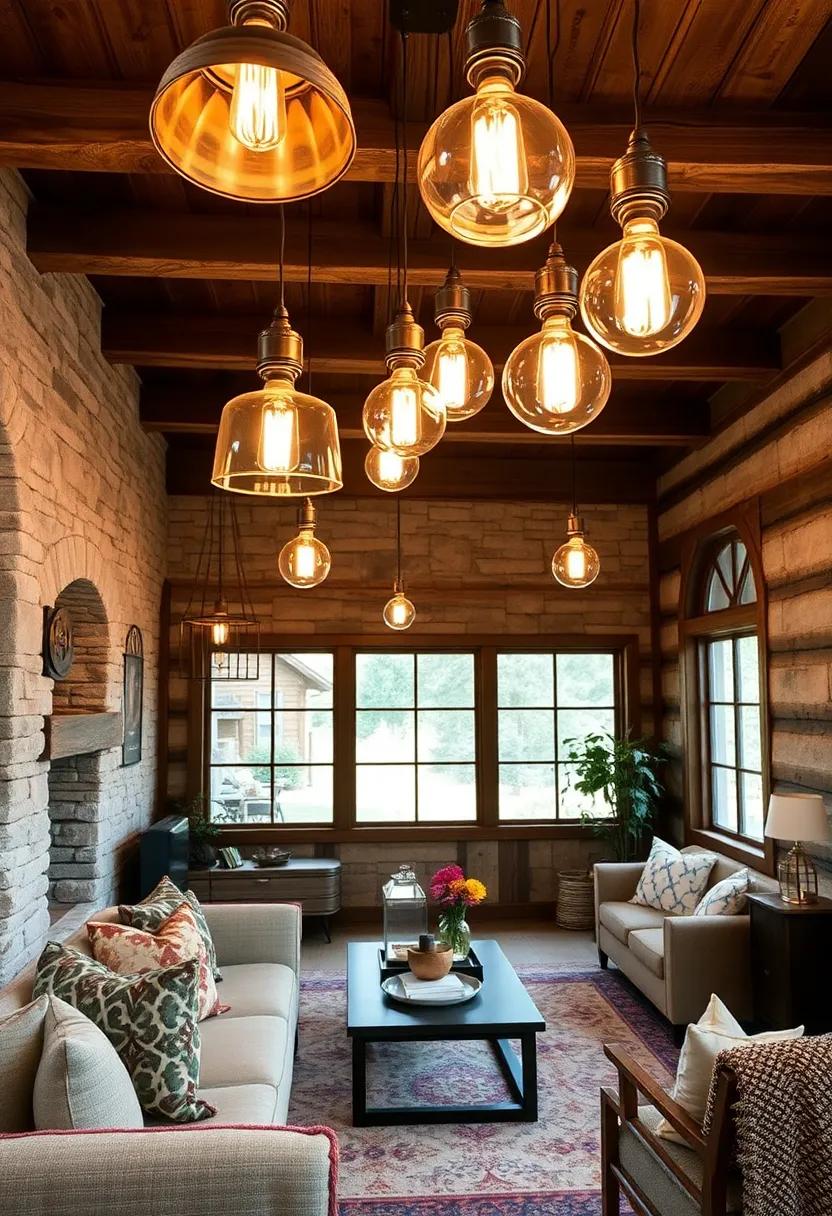 Rustic Reclaimed Wood Fixtures with Edison Bulbs Illuminating Cozy Cabin Interiors