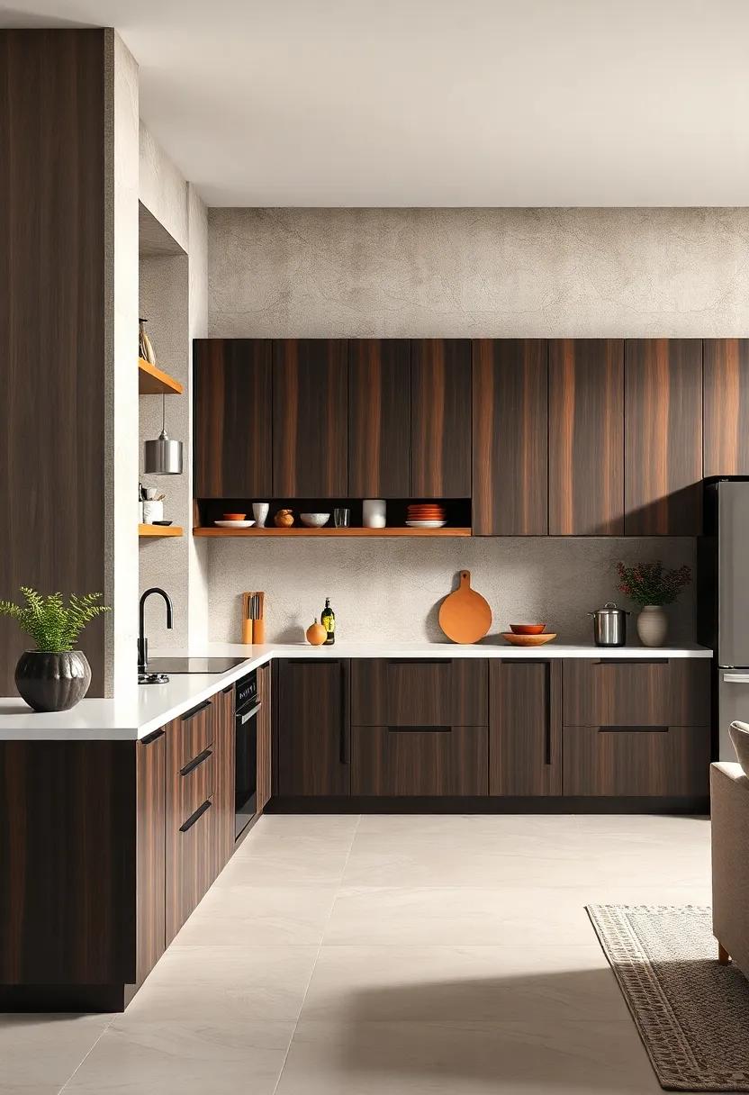 The Balance of Minimalist Design and Rich Espresso Tones in a Spacious Home Kitchen