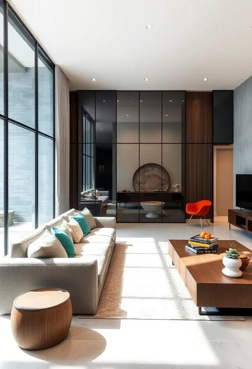 Mirror-Backed Glass Partitions Amplifying Space and Reflecting Light Beautifully