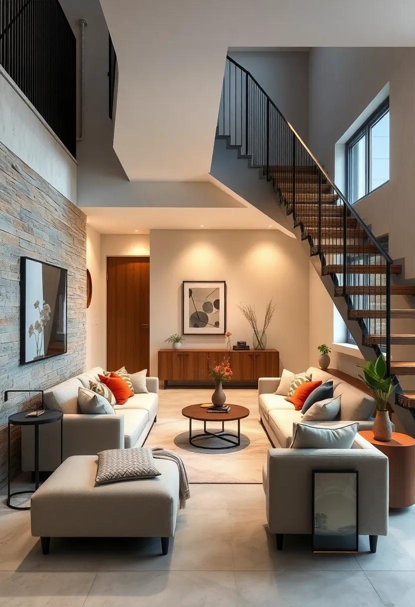 Soft Neutral Tones Enhancing a Serene and Inviting Atmosphere in a Small Under-Stairs Living Area