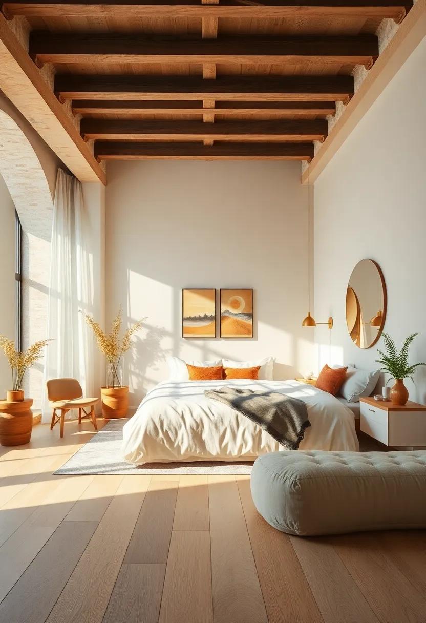 Calming Bedroom Ambiance Created Using Pale Ivory Paint Paired with Soft Beige Timber Flooring