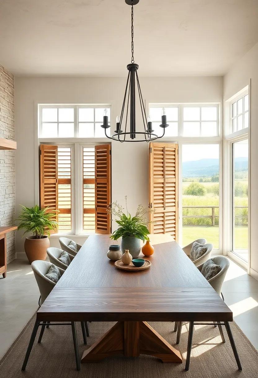 Large Windows Framed With Rustic Wooden Shutters Inviting Scenic Views In