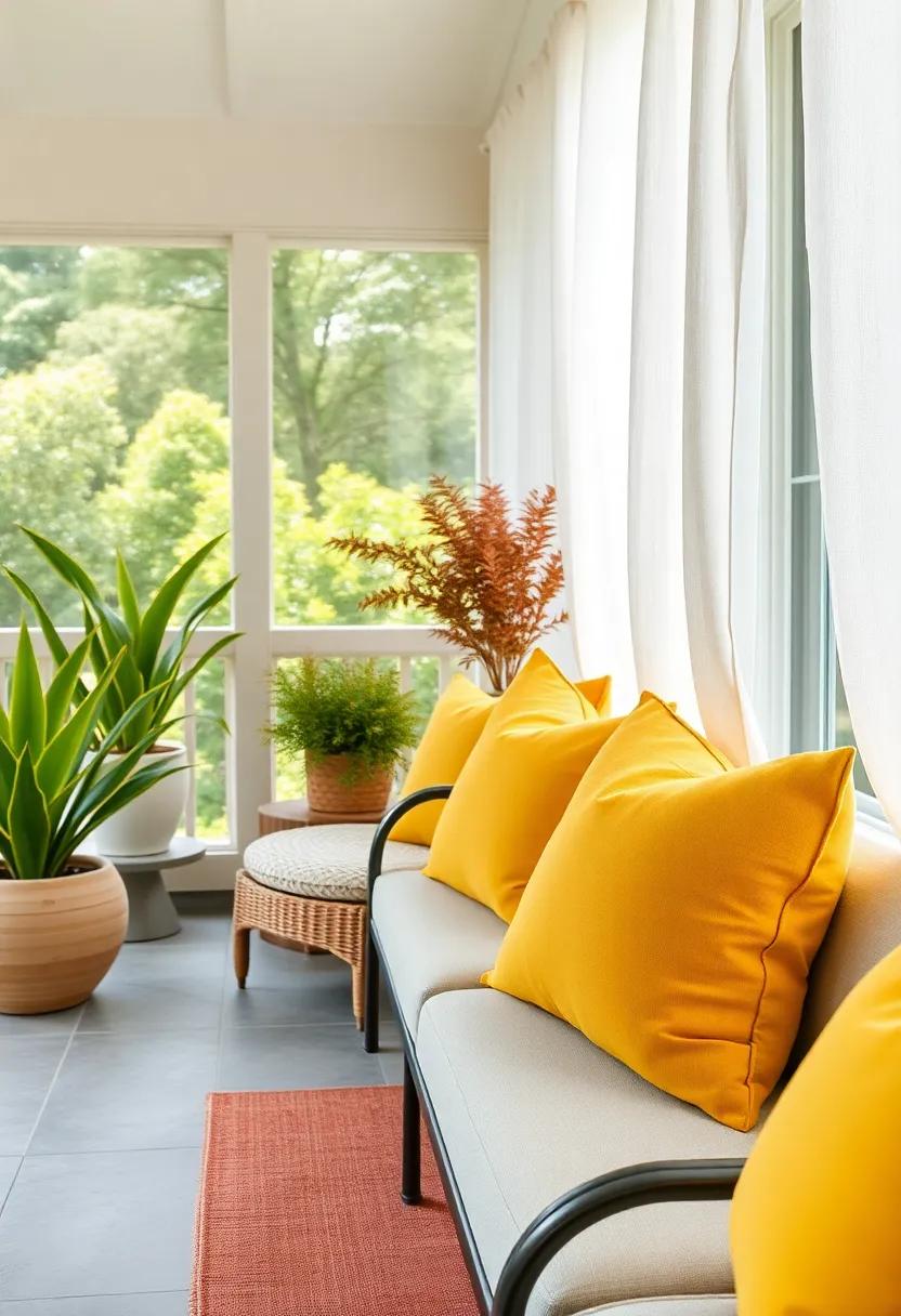 Warm Autumnal Colored Throw Pillows with Cozy Knitted Textures Nestled on a Swinging Bench
