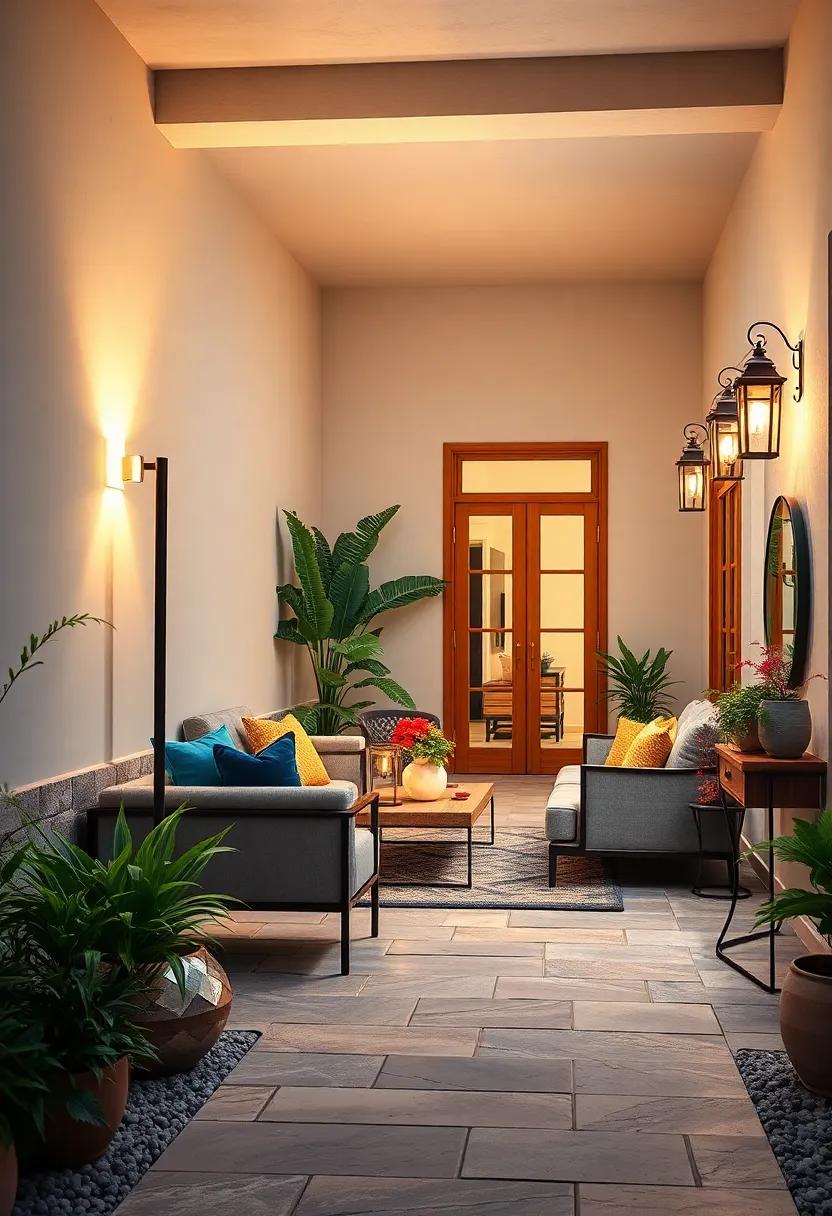 Solar-Powered Lights in Classic Lantern Styles Brightening an Elegant Courtyard Scene