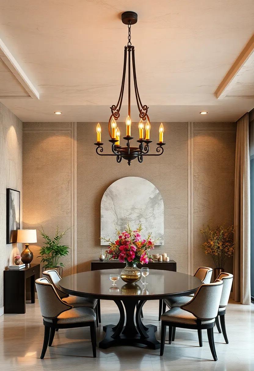 Elegant Candle-Style Chandeliers With Detailed Ironwork and Subtle Golden Finishes