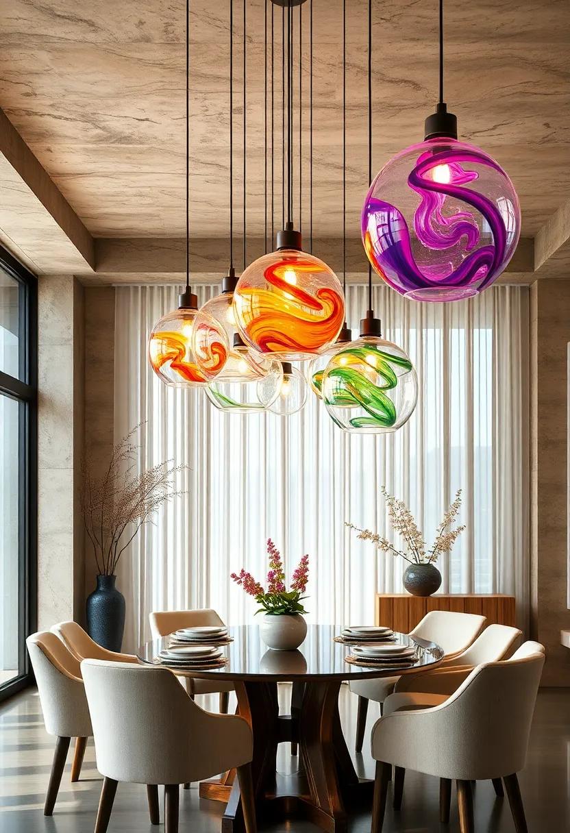 Hand-Blown Glass Chandeliers With Vibrant Swirls of Color for Artistic Dining Atmospheres