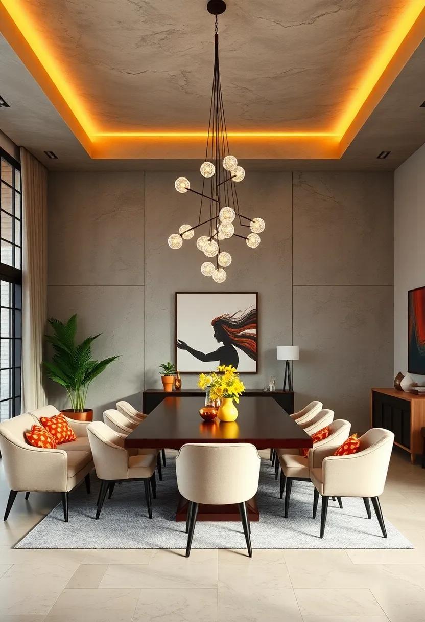 Mid-Century Modern Chandeliers Featuring Bold Lines and Bright Color Accents in Retro Rooms