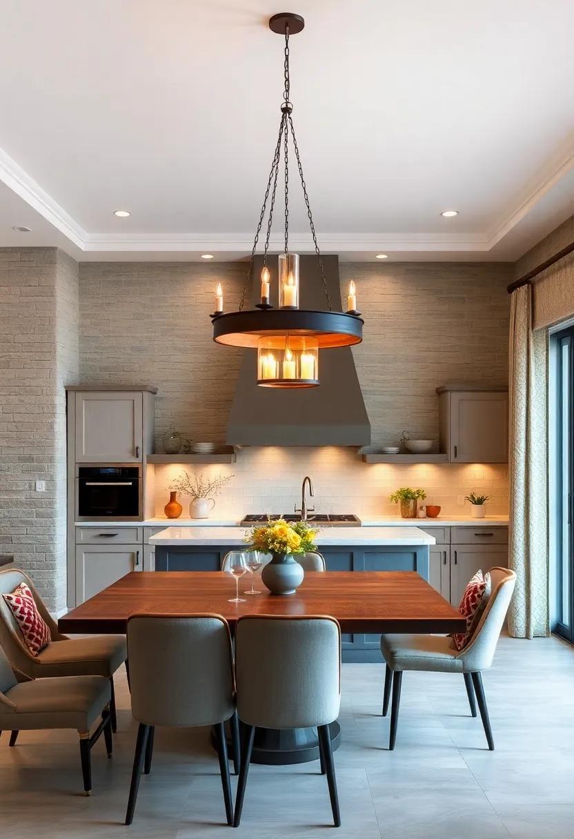 Rustic Wooden Chandeliers Infused With Soft Candlelight Creating Warm Ambiance in Country Kitchens