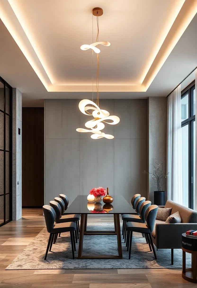 Sculptural LED Chandeliers With Fluid Shapes and Adjustable Lighting for Contemporary Dining