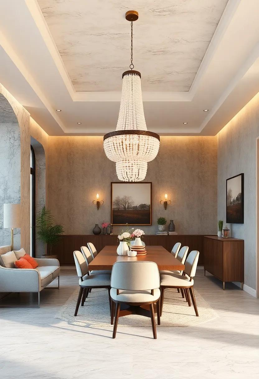Soft Pearl and Beaded Chandeliers Adding Subtle Texture and Shine to Classic Dining Ambience